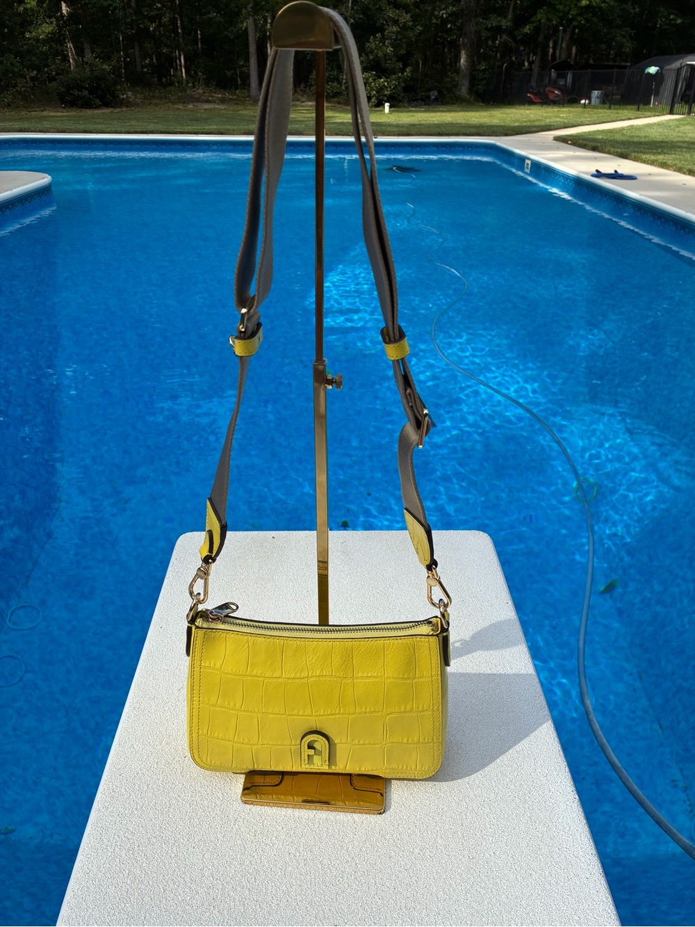 Furla Atena S Crossbody Yellow Croc Embossed Bag+2 Straps+Dust Bag - Picture 3 of 16